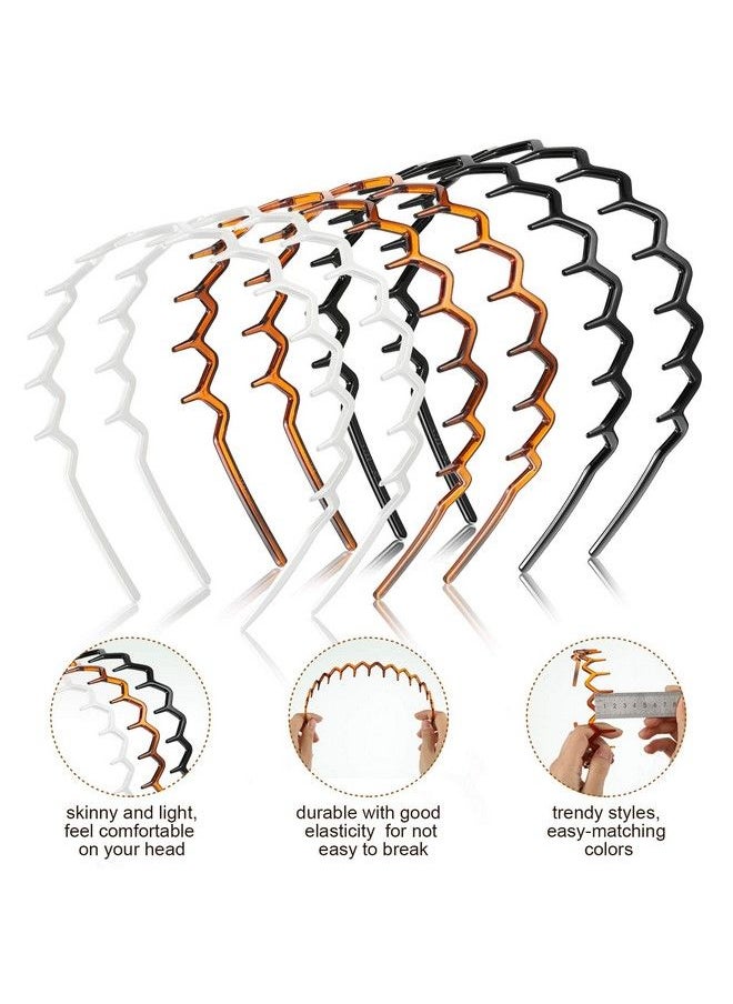 Chuangdi - 6 Pieces Zigzag Headband Plastic Shark Tooth Hair Comb Hairband Zig Zag Headband Plastic Wavy Teeth Hair Hoop Accessory For Women Lady Girl(Black White Brownfresh Style) - Image 1