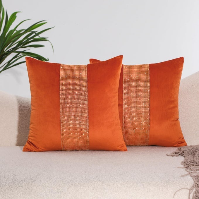 CUSHION COVERS 45X45 BURNT ORANGE SET OF 2 SOFA VELVET DECORATIVE THROW PILLOW COVERS AUTUMN FALL WINTER THANKSGIVING DECOR HOME LUXURY DECORATION FOR BED BEDROOM COUCH LIVING ROOM