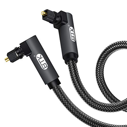 EMK Double 90 Degree Toslink Optical Cable 360 Degree Free-Rotating Plug Fiber Optic Cable S/PDIF Toslink Male to Male Cable for Home Theater, Sound Bar, TV, PS4, Xbox, Grey (2M/6.6ft) - Image 1