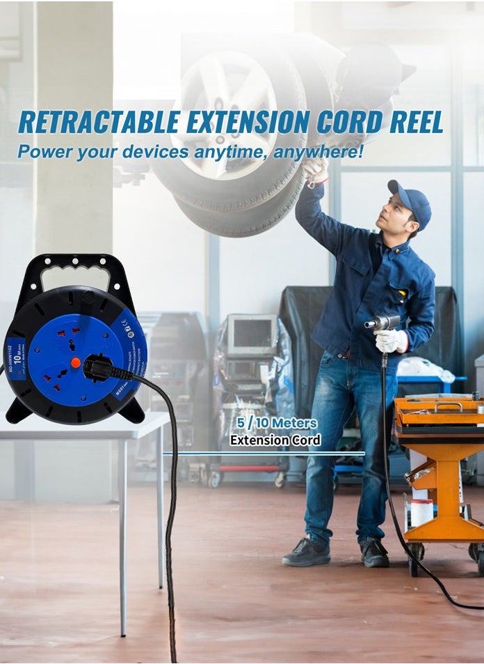 Retractable 3 Way Extension Cord-10m Cable Reel With Power Button for Home, Office 2000 Watts Power Extension 10M