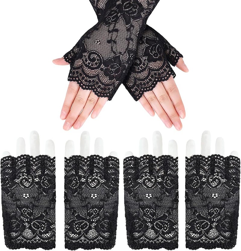 CoguZed 1 Pair Black Fingerless Lace Gloves – Gothic Style Accessories for Tea Parties & Weddings Women's Open-Finger Design - Image 1