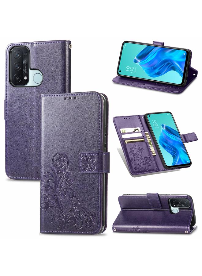S-TOP Case For OPPO Reno5 A Four-leaf Clasp Embossed Buckle Phone Leather Case - Image 1