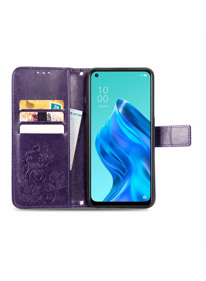 S-TOP Case For OPPO Reno5 A Four-leaf Clasp Embossed Buckle Phone Leather Case - Image 3