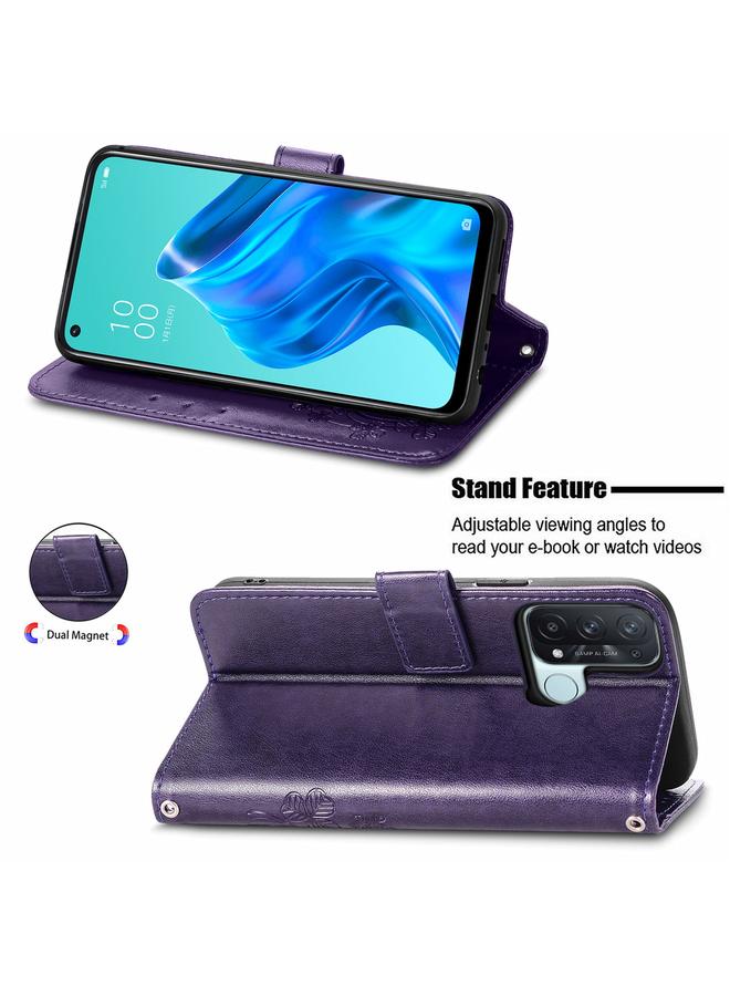 S-TOP Case For OPPO Reno5 A Four-leaf Clasp Embossed Buckle Phone Leather Case - Image 4