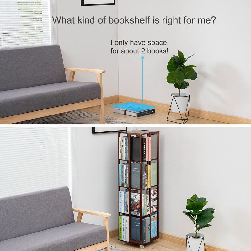 COPREE 5 Tier Rolling Bookcase, Bamboo 360 Rotating Bookshelf, Freestanding Storage Organizer Holder Book Rack with Wheels for Bedroom, Living Room Home and Office - Image 5