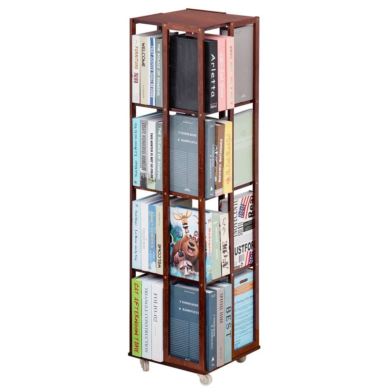 COPREE 5 Tier Rolling Bookcase, Bamboo 360 Rotating Bookshelf, Freestanding Storage Organizer Holder Book Rack with Wheels for Bedroom, Living Room Home and Office - Image 1