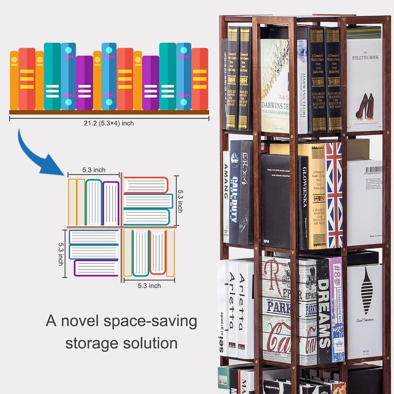 COPREE 5 Tier Rolling Bookcase, Bamboo 360 Rotating Bookshelf, Freestanding Storage Organizer Holder Book Rack with Wheels for Bedroom, Living Room Home and Office - Image 3