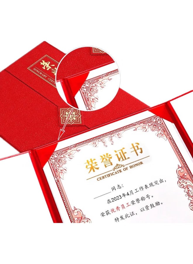 Tianshun Tri-Fold A4 Honor Certificate, Pearl Surface With Gold Foil, Customized Certificate Production, Cover For Honor Certificate, Outstanding Employee A4, Pearl Red Honor Certificate, 5-Pack (7 Inner Pages) - Image 1