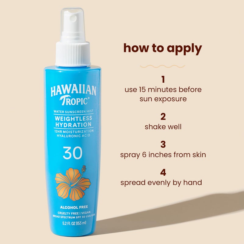 Hawaiian Tropic Weightless Hydration Water Mist for Body SPF 30, 5.2Fl Oz | Hawaiian Tropic Body Spray Sunscreen Mist, Water Based SPF 30, Non-Aerosol Sunscreen Spray, 5.2Fl Oz - Image 5