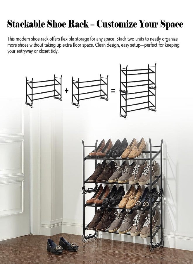 SunnyPoint Expandable & Stackable 2-Tier Shoe Rack – Adjustable Shoe Organizer for Entryway, Closet or Bedroom, Holds 4 to 8 Pairs, Space-Saving Metal Shoe Storage Shelf (17.5"–31.49" W) (BLK, 2 Tier) - Image 4