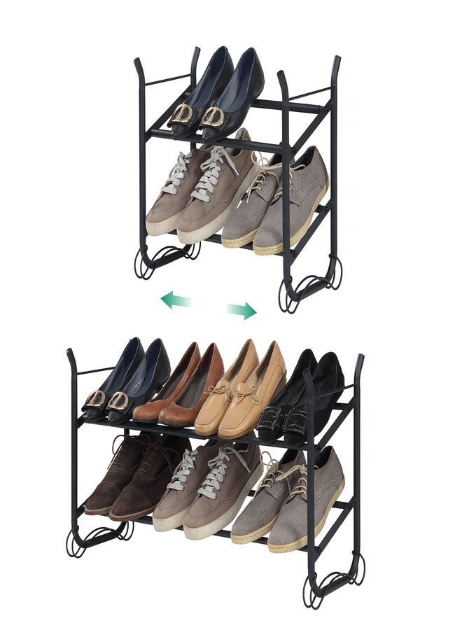 SunnyPoint Expandable & Stackable 2-Tier Shoe Rack – Adjustable Shoe Organizer for Entryway, Closet or Bedroom, Holds 4 to 8 Pairs, Space-Saving Metal Shoe Storage Shelf (17.5"–31.49" W) (BLK, 2 Tier) - Image 1