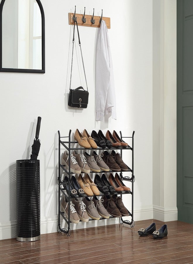 SunnyPoint Expandable & Stackable 2-Tier Shoe Rack – Adjustable Shoe Organizer for Entryway, Closet or Bedroom, Holds 4 to 8 Pairs, Space-Saving Metal Shoe Storage Shelf (17.5"–31.49" W) (BLK, 2 Tier) - Image 3