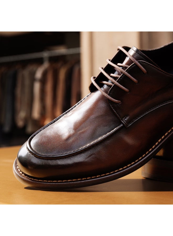 Desai Hand-sed Men's Business Casual Leather Shoes, Genuine Leather, Suede, Formal Wear, Handmade Soft-soled Men's Shoes, Brown, Size 39 - Image 1
