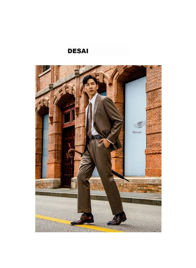 Desai Hand-sed Men's Business Casual Leather Shoes, Genuine Leather, Suede, Formal Wear, Handmade Soft-soled Men's Shoes, Brown, Size 39 - Image 4