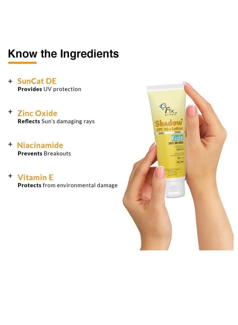 Fixderma Shadow Sunscreen SPF 30+ Lotion for Kids PA+++ | Sunscreen for Sensitive Skin,Sunscreen for Body & Face | Broad Spectrum Sunscreen for UVA & UVB Protection,Non Greasy&Water Resistant - 75gm - Image 4
