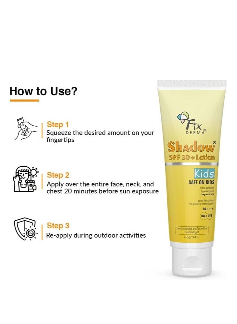 Fixderma Shadow Sunscreen SPF 30+ Lotion for Kids PA+++ | Sunscreen for Sensitive Skin,Sunscreen for Body & Face | Broad Spectrum Sunscreen for UVA & UVB Protection,Non Greasy&Water Resistant - 75gm - Image 5