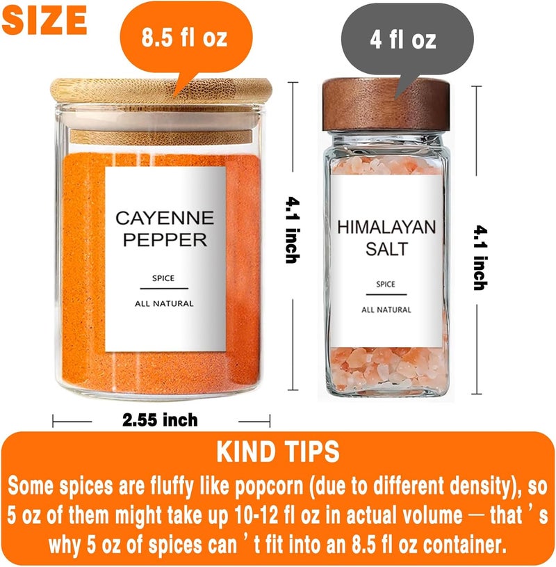 GPOVVIMX 12 Pcs Glass Spice Jars with Bamboo Airtight Lids and 191 Labels - 8.5oz Small Food Storage Containers for Kitchen, Seasoning, Coffee, Herb - Spoon and Marker Included - Image 2