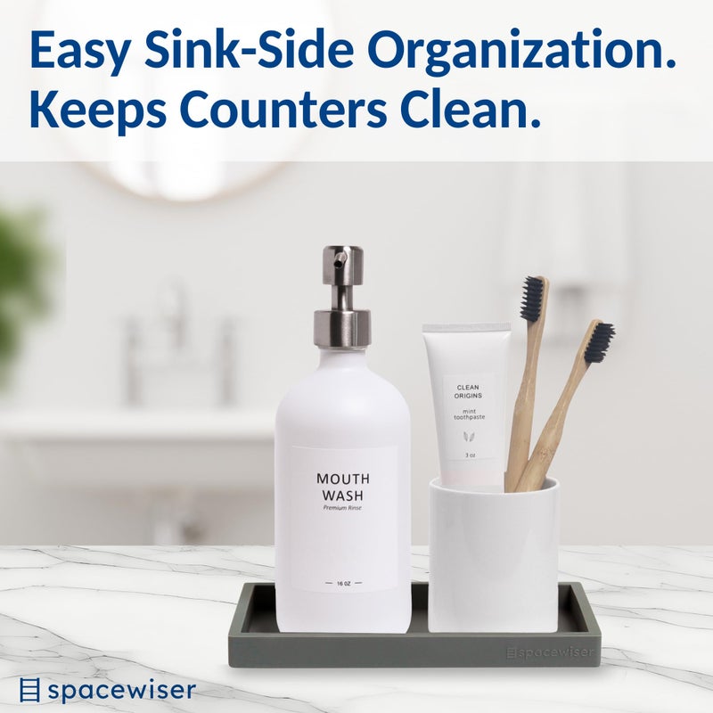 Spacewiser Countertop and Vanity Tray - Small 7.7" Silicone Tray for Soap Dispenser Bottles, Bathroom Trays, Kitchen Sink Soap Trays, Sink Caddy Kitchen Sinks Organizer, Soaps Dish & Sponge Holder Mat - Image 4