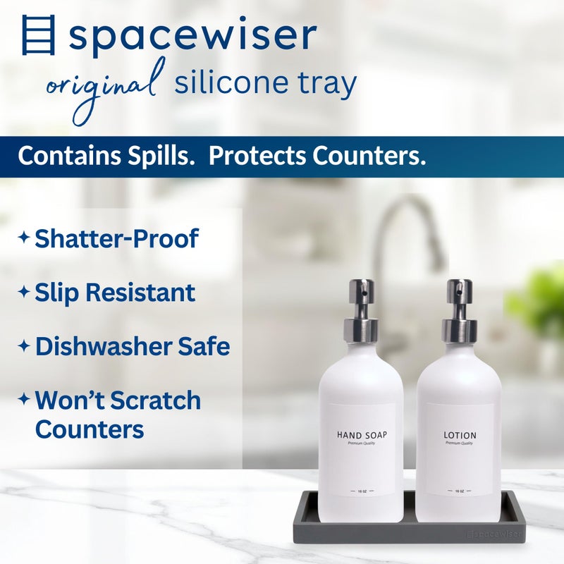 Spacewiser Countertop and Vanity Tray - Small 7.7" Silicone Tray for Soap Dispenser Bottles, Bathroom Trays, Kitchen Sink Soap Trays, Sink Caddy Kitchen Sinks Organizer, Soaps Dish & Sponge Holder Mat - Image 2