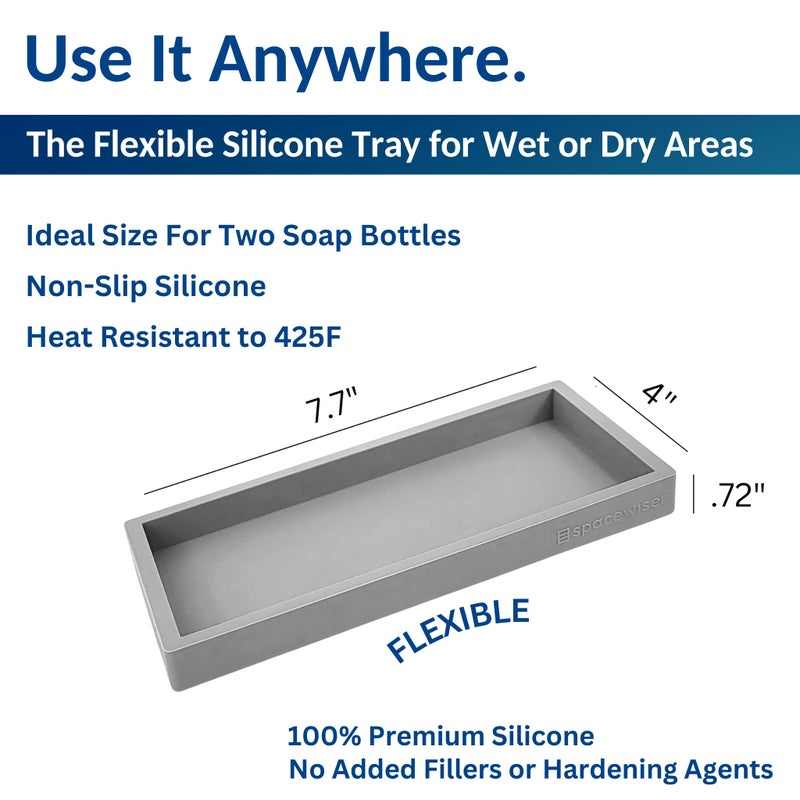 Spacewiser Countertop and Vanity Tray - Small 7.7" Silicone Tray for Soap Dispenser Bottles, Bathroom Trays, Kitchen Sink Soap Trays, Sink Caddy Kitchen Sinks Organizer, Soaps Dish & Sponge Holder Mat - Image 3