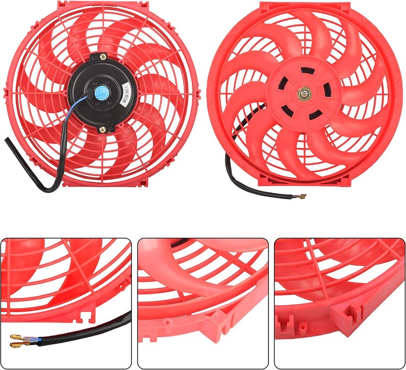GESEXI 12 Inch Slim Fan Push Pull Electric Radiator Cooling Fan Universal High Performance 12V 80W Motor with Fan Mounting Kit (Red) - Image 2