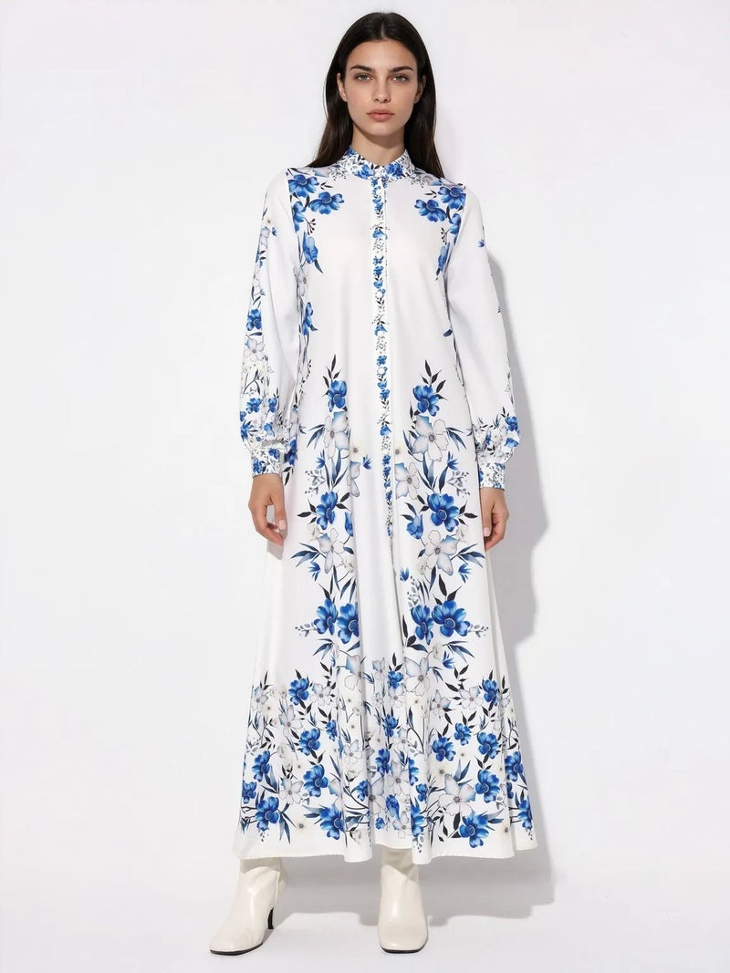 Jennyfer Floral Belted Maxi Shirt Dress - Image 1