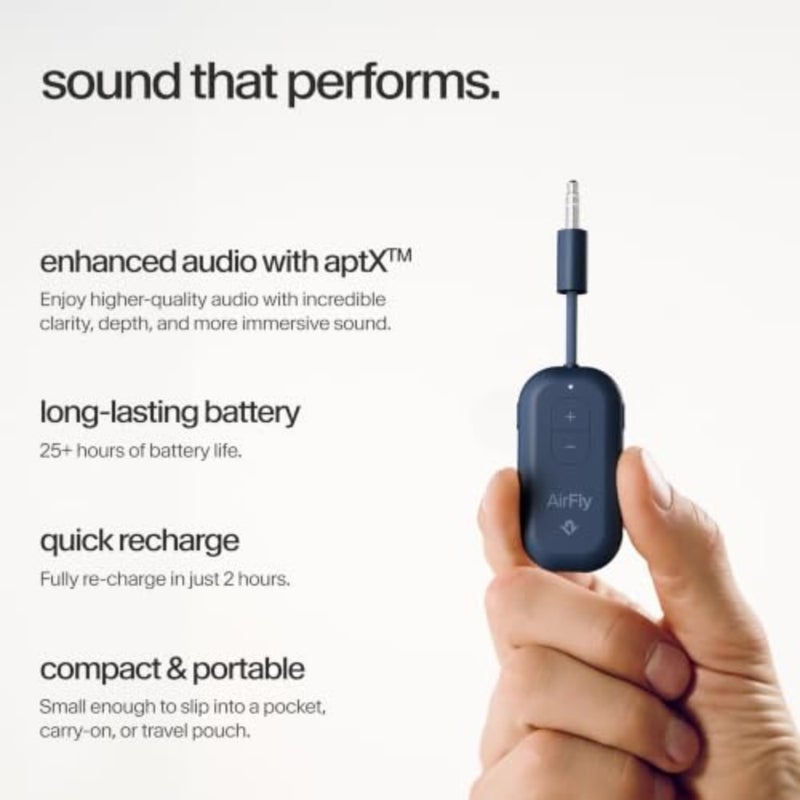 AirFly Pro 2 Bluetooth 5.0 Transmitter/Receiver for TV/Airplane to 2 Wireless Headphones Wireless Adapter for AirPods, Airplane, Car, Gym, Home, Use with Any 3.5 mm Audio Jack, Blue - Image 5