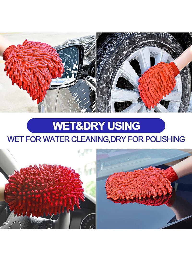 3XR Double Sided Microfiber Ultra Soft Car Washing Mitt Reusable Duster Gloves for Wet/Dry Application 1PCS Red - Image 5