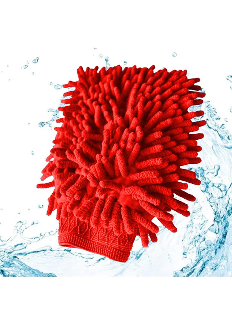3XR Double Sided Microfiber Ultra Soft Car Washing Mitt Reusable Duster Gloves for Wet/Dry Application 1PCS Red - Image 1