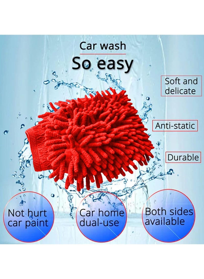 3XR Double Sided Microfiber Ultra Soft Car Washing Mitt Reusable Duster Gloves for Wet/Dry Application 1PCS Red - Image 2