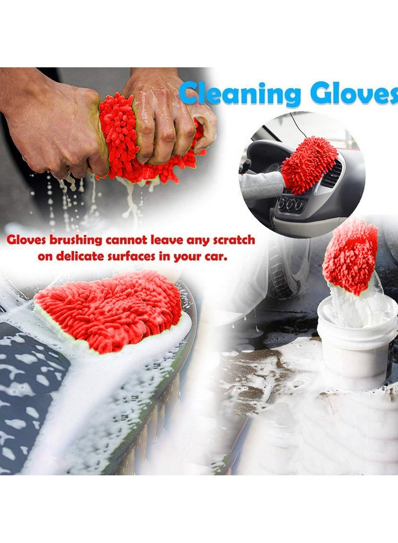 3XR Double Sided Microfiber Ultra Soft Car Washing Mitt Reusable Duster Gloves for Wet/Dry Application 1PCS Red - Image 3