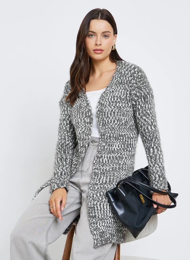 Grey Multi Yarn Midi Cardigan
