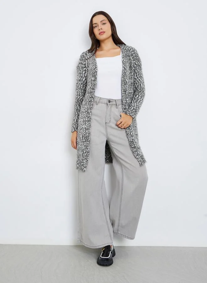 ستايلي كارديجان ميدي بنسيج يارن وأكمام طويلة