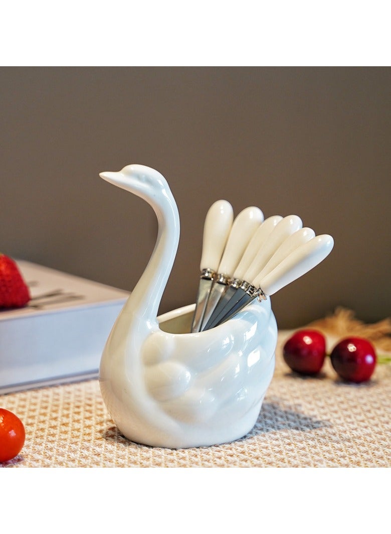 general Swan stainless steel fruit fork set ceramic household safety fruit stick storage jar is easy to store and convey exquisite life - Image 1