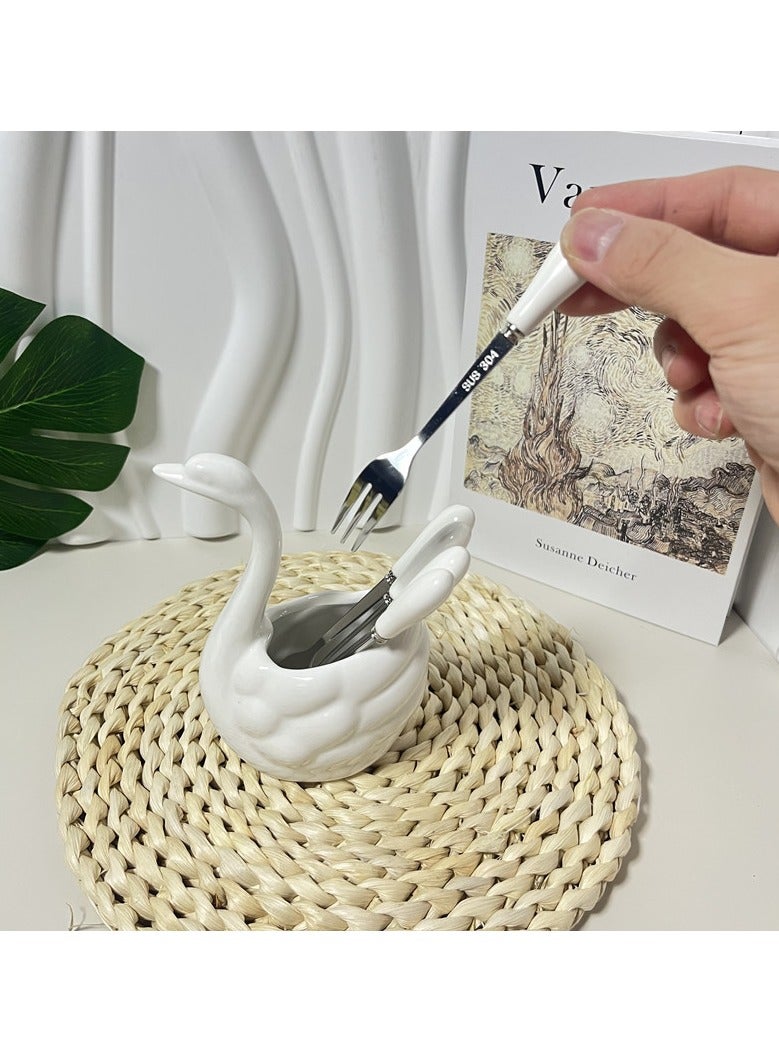 general Swan stainless steel fruit fork set ceramic household safety fruit stick storage jar is easy to store and convey exquisite life - Image 2