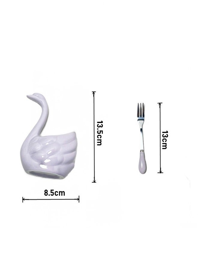 general Swan stainless steel fruit fork set ceramic household safety fruit stick storage jar is easy to store and convey exquisite life - Image 3