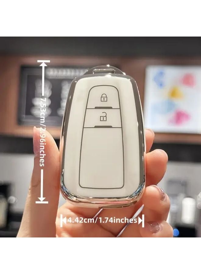 غطاية مفتاح TPU بيضاء مع حبل للتعليق لتويوتا بريوس كامري كورولا CHR RAV4 - Image 5