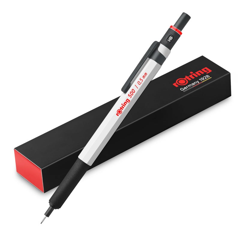 rOtring 500 Mechanical Pencil White Hexagonal Plastic Barrel and NonSlip Textured Metal Grip 05mm HB Lead 1 Count Precision Comfort Sleek Writing - Image 2