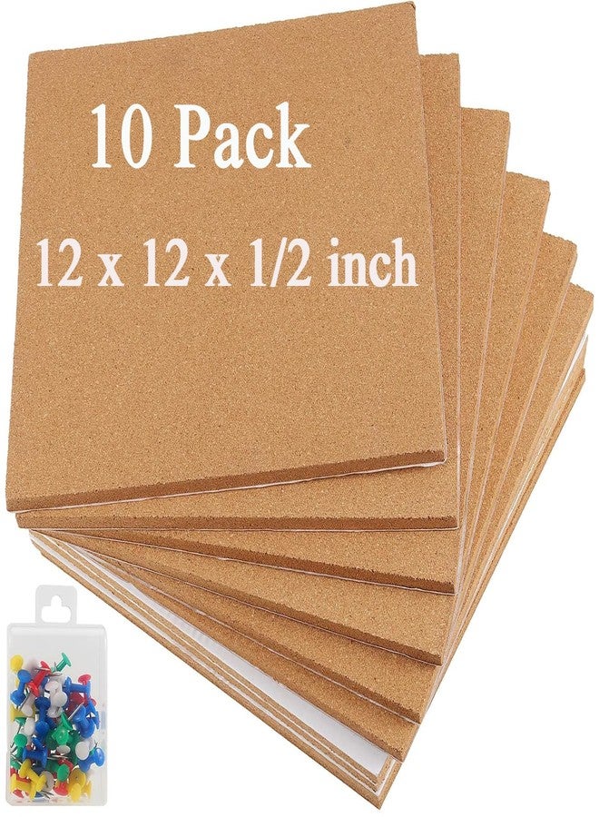 ZEONHAK 10 Pack Cork Board Tiles, 12 x 12 x 1/2 inch Bulletin Board Cork Panels, Cork Tiles with Self Adhesive for Wall Pictures, Notes, Office, Room, Home Decor - Image 1