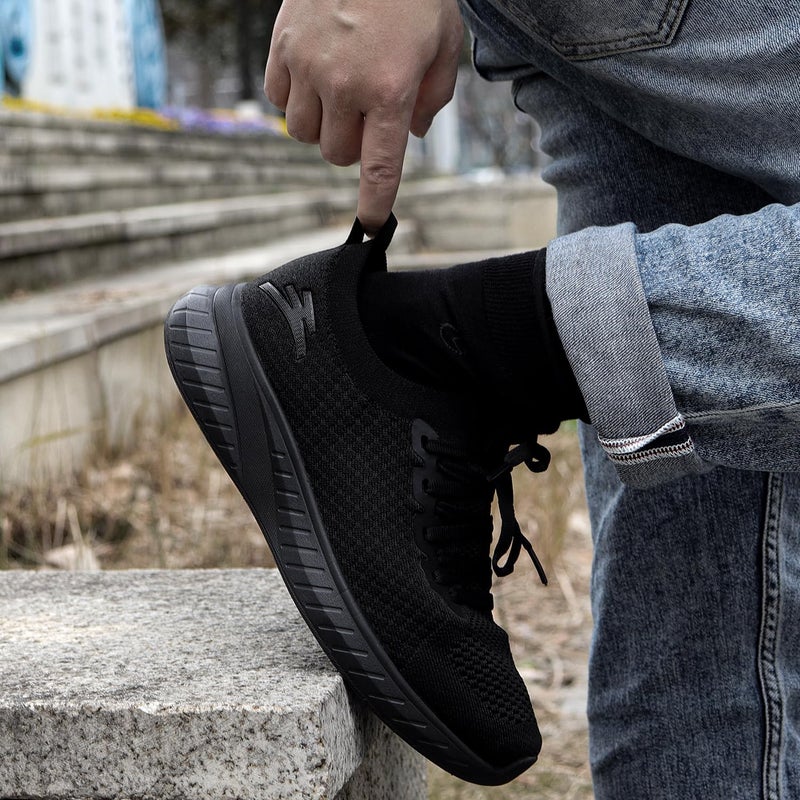 Puweco Mens Slip on Walking Shoes Non Slip Tennis Shoes Lightweight Gym Sneakers All Black Size 8 - Image 2