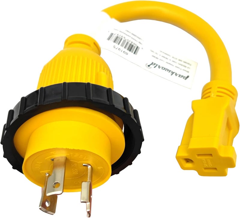 Park World 691975 RV Pigtail Shore power 30A Male L5-30P to 5-15R Female Dogbone Adapter Power Cord, Twist Lock L5-30 Plug to 5-15 Receptacle (1FT) - Image 4