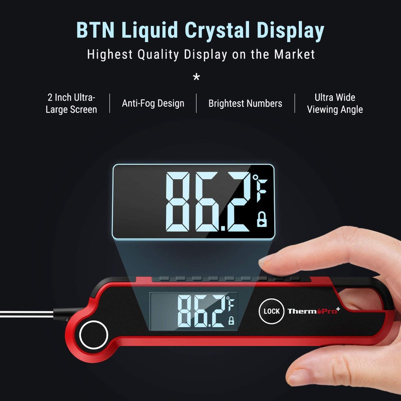 ThermoPro TP620 Instant Read Meat Thermometer Digital, Cooking Thermometer with Large Auto-Rotating LCD Display, Waterproof Food Thermometer Digital for Kitchen, BBQ, or Grill - Image 2
