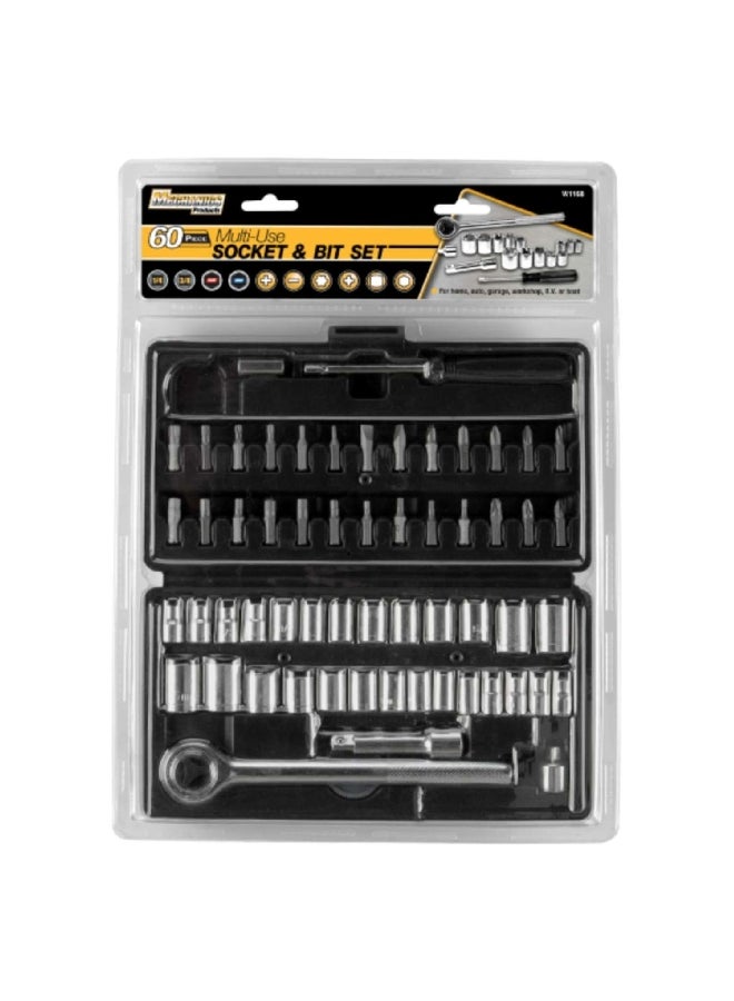 ACE 60-Piece Durable Rust-Resistant Socket and Bit Set Silver 35.56 x 27.178 x 2.286 cm W1168  - Image 1