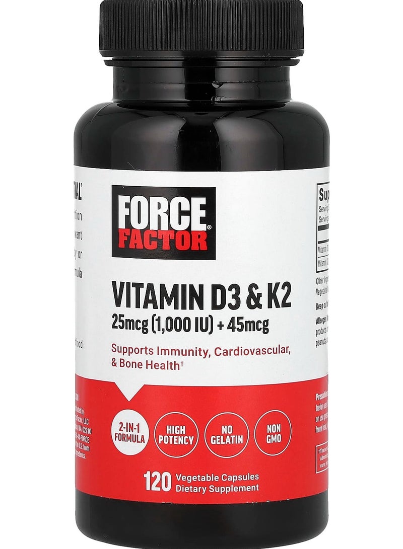 Force Factor Vitamin D3 & K2  120 Vegetable Capsules
