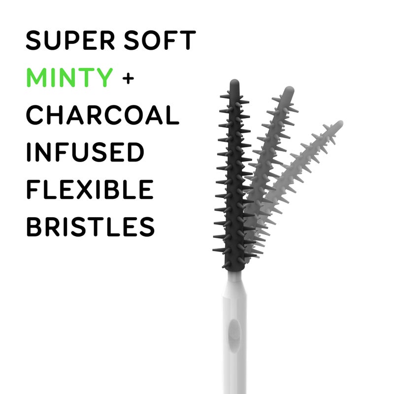 Grin Charcoal Infused Softstx, Gentle Dental Picks, 90 Count, Soft Flexible Bristles, Textured Plaque Removing Toothpick, Minty Flavor, for Between Teeth, Refillable Hygienic Case - Image 2
