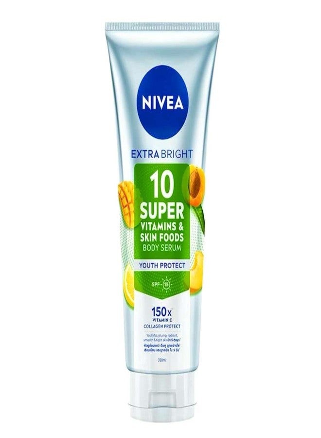 NIVEA Extra Bright 10 Super Vitamins Skin Foods Body Serum, 320 ml, Youth Protect - Image 1