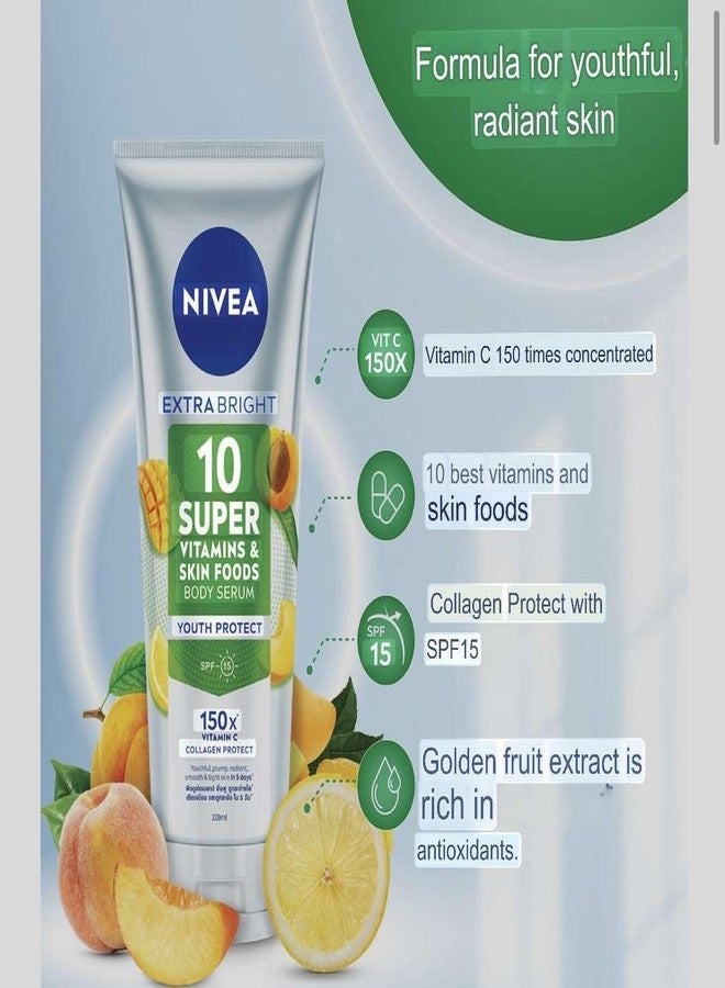 NIVEA Extra Bright 10 Super Vitamins Skin Foods Body Serum, 320 ml, Youth Protect - Image 3