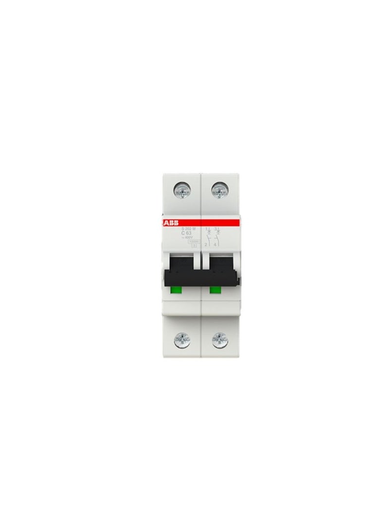 ABB 63A 2 Pole Miniature Circuit Breaker 10KA S202M-C63 (2CDS272001R0634)
