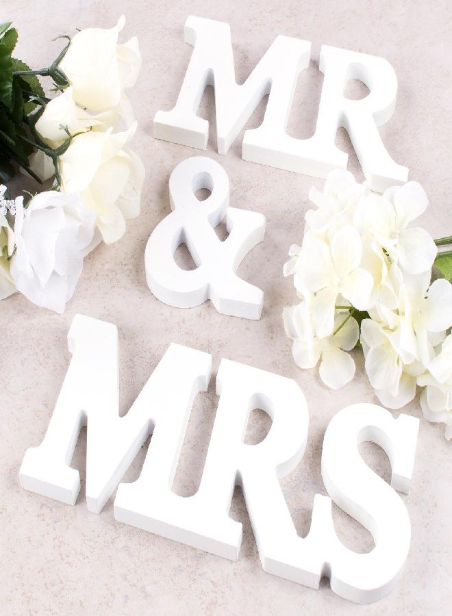 Super Z Outlet White Wooden Mr and Mrs Signs Wedding Present for Party Table Top Dinner Decoration, Display Stand Figures, Home Wall - Image 2