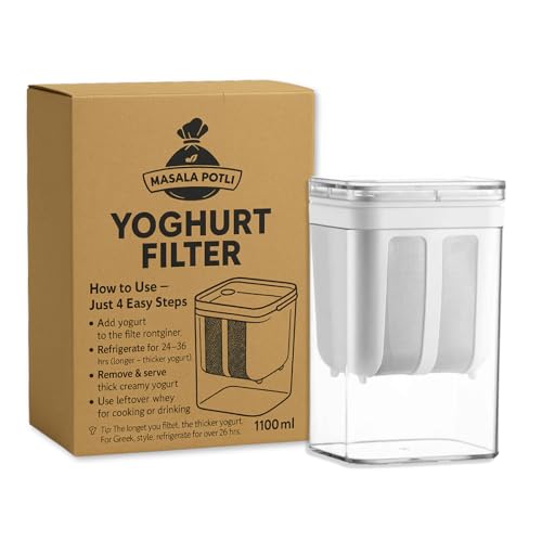 MASALA POTLI Greek Yogurt Strainer 1100ml | BPA-Free Curd Strainer for Thick Dahi, Nut Milk, Kefir, Juice | Yogurt Maker with Fine Mesh Bag & Lid | Fridge-Friendly Multipurpose Home Essential - Image 1